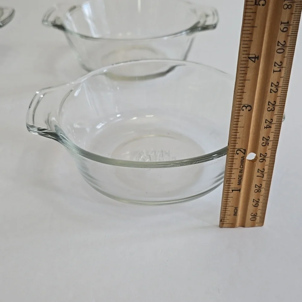 Vintage Set Of 4 L'Ovenware 12 Oz Casserole Clear Round Glass Dish